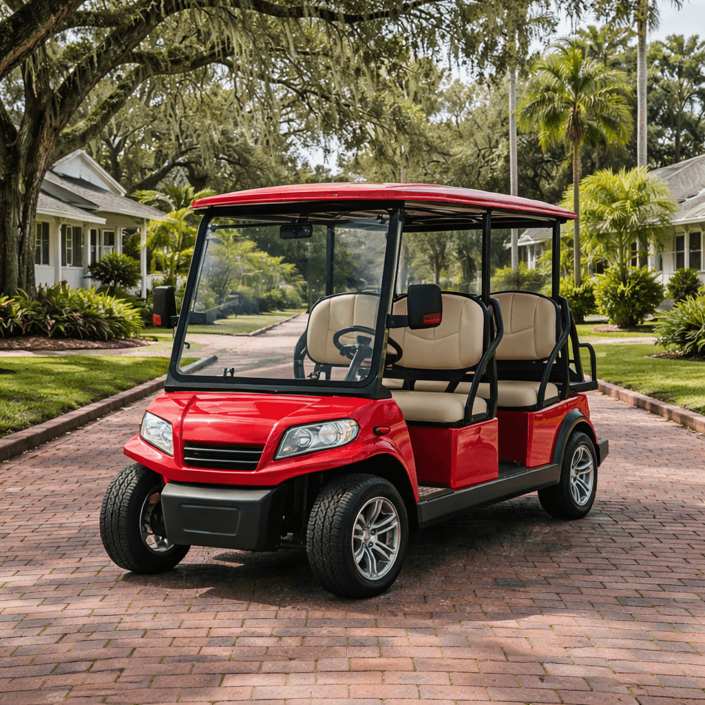 Golf cart on the street of a suburban FL neighborhood - Golf Cart / LSV Insurance from Think Safe Insurance